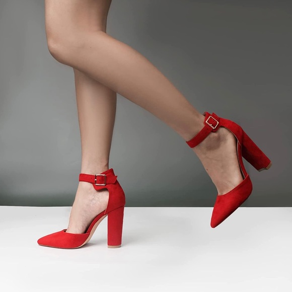 Red suede high heels - Picture 4 of 11